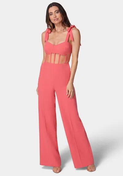 Bebe Self Tie Strap Corset Wide Leg Jumpsuit In Pink Rose