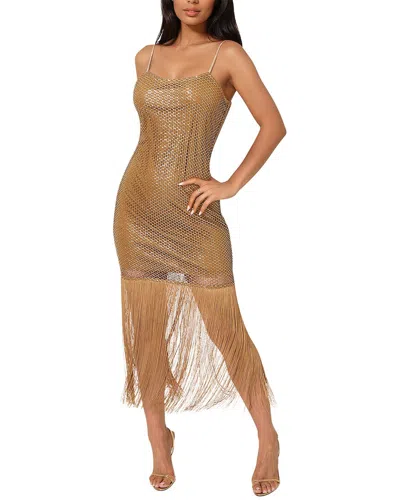 Bebe Sequin Crotchet Fringe Dress In Gold