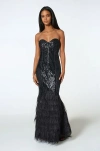 Bebe Sequin Feather Gown In Black