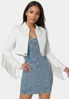Bebe Sequin Fringe Denim Jacket In Soft White Wash