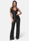 Bebe Sequin Jumpsuit In Black