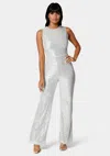 Bebe Sequin Jumpsuit In Silver