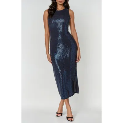 Bebe Sequin Midi Dress In Blue