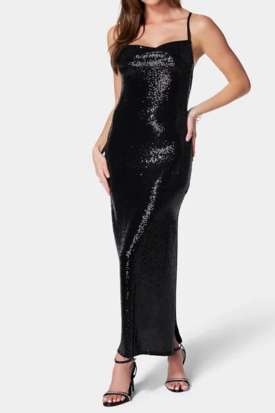Bebe Sequin Spaghetti Strap Midi Dress In Black, Women's At Urban Outfitters