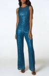 Bebe Sequin Straight Leg Jumpsuit In Teal