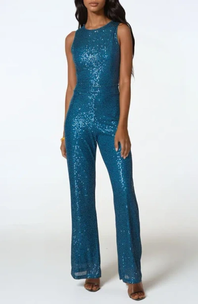 Bebe Sequin Straight Leg Jumpsuit In Teal