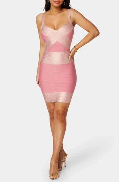Bebe Shimmer Colorblock Body-con Cocktail Minidress In Rose Gold