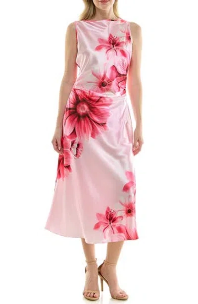 Bebe Shirred Side Satin Midi Dress In Pink