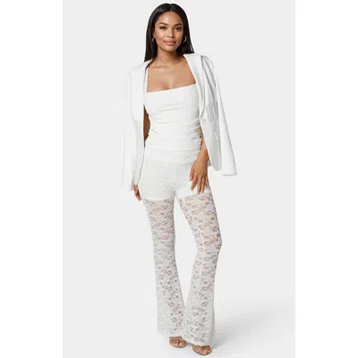 Bebe Shirring Lace Sleeve Top In White