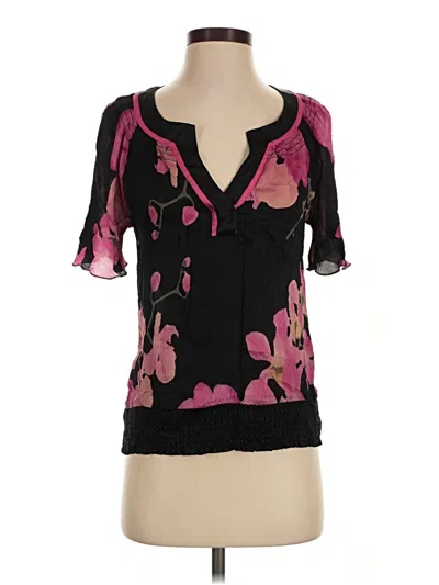 Pre-owned Bebe Short Sleeve Blouse In Black