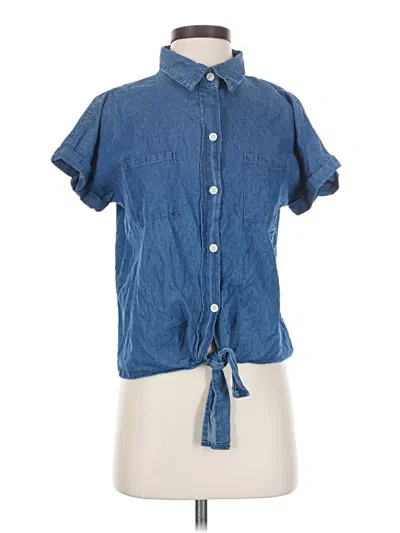 Pre-owned Bebe Short Sleeve Button Down Shirt In Blue