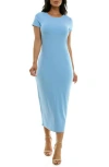 Bebe Short Sleeve Ribbed Midi Dress In Blue
