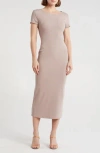 Bebe Short Sleeve Ribbed Midi Dress In Blush