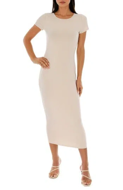 Bebe Short Sleeve Ribbed Midi Dress In White