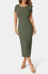 Bebe Cowl Neck Spaghetti Strap Slit Maxi In Olive