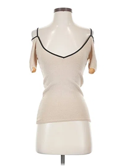 Pre-owned Bebe Short Sleeve Top Tan Cold Shoulder Neckline Tops In Brown
