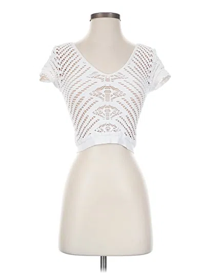 Pre-owned Bebe Short Sleeve Top White Plunge Neckline Tops