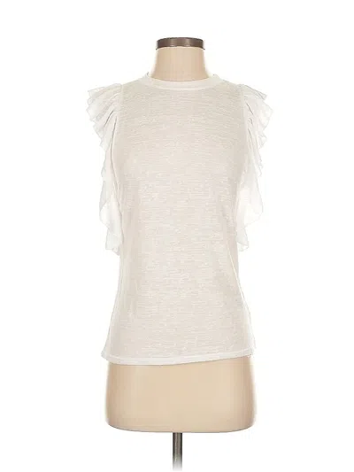 Pre-owned Bebe Short Sleeve Top White Ruffles Neckline Tops