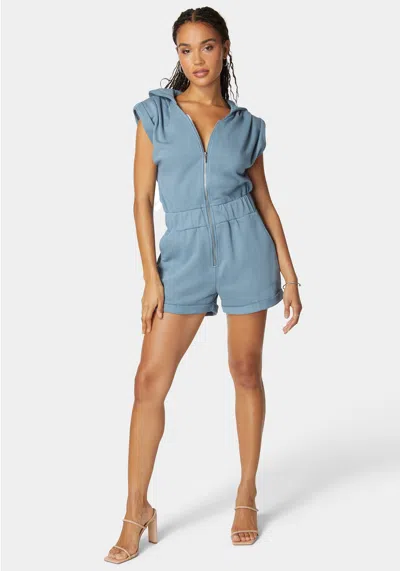 Bebe Sleeveless Bold Shoulder Hoodie Romper In Set Sail