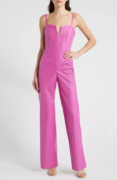 Bebe Faux Leather Cropped Leg Jumpsuit In Rose Violet