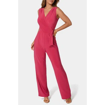 Bebe Sleeveless Faux Wrap Jumpsuit In Pink
