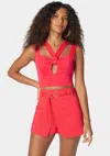 Bebe Sleeveless Front Keyhole Multi Strap Knit Top In Hibiscus