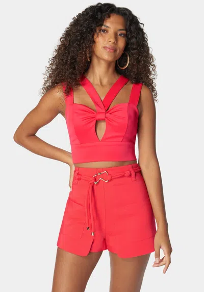 Bebe Sleeveless Front Keyhole Multi Strap Knit Top In Hibiscus