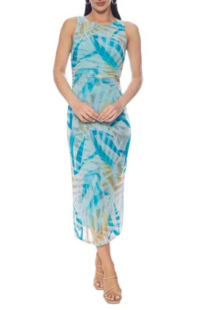 Bebe Printed Mesh Side Shirred Maxi Dress In Multi