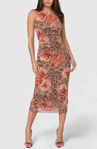 Bebe Sleeveless Mesh Dress In Tan