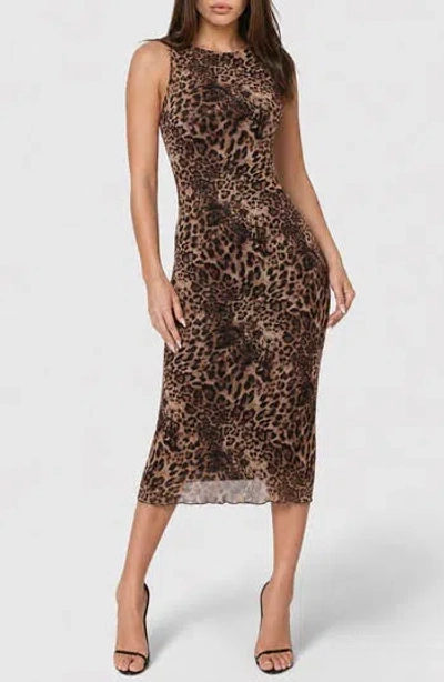 Bebe Sleeveless Mesh Midi Dress In Leo/ Black