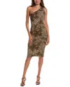 Bebe One Shoulder Midi With Gold Trim In Brown