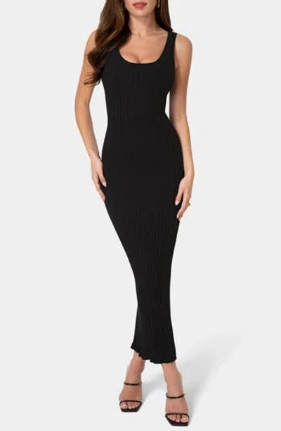Bebe Sleeveless Ribbed Maxi Dress In Black