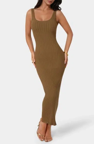 Bebe Sleeveless Ribbed Maxi Dress In Green