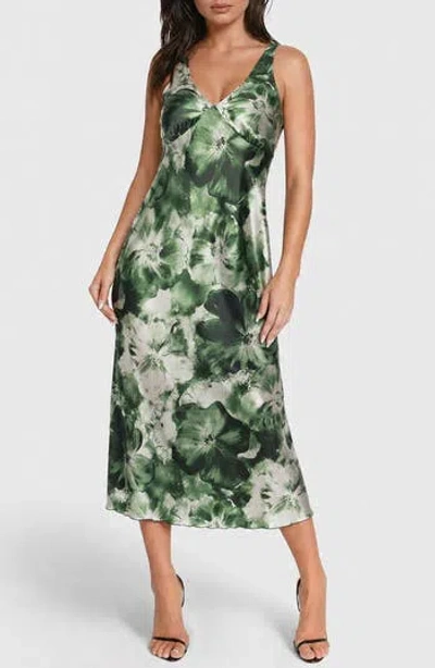 Bebe Sleeveless Satin Maxi Slipdress In Olive