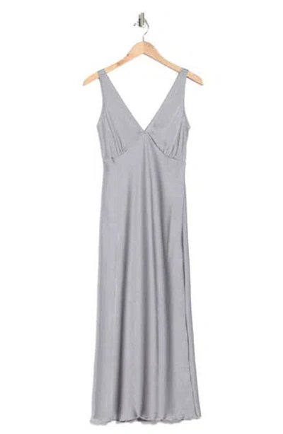 Bebe Sleeveless Satin Maxi Slipdress In Silver