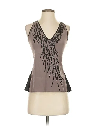 Pre-owned Bebe Sleeveless Silk Top Gray Plunge Neckline Tops