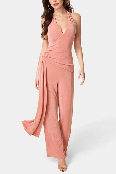 Bebe Slinky Drop Waist Halter Jumpsuit In Rose, Women's At Urban Outfitters In Pink