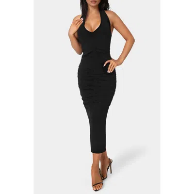 Bebe Slinky Shirred Maxi Halter Dress In Black