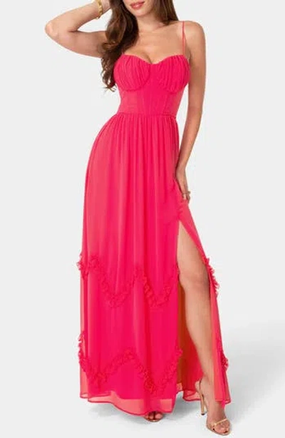 Bebe Soft Ruffle Corset Maxi Dress In Pink