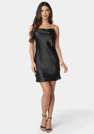 Bebe Solid Satin Cowl Neck Dress In Black