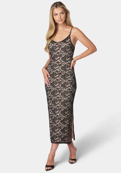 Bebe Sophia Illusion Lace Maxi Dress In Black,nude