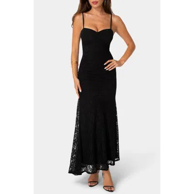 Bebe Spaghetti Strap Lace Maxi Dress In Black