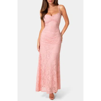 Bebe Spaghetti Strap Lace Maxi Dress In Pink