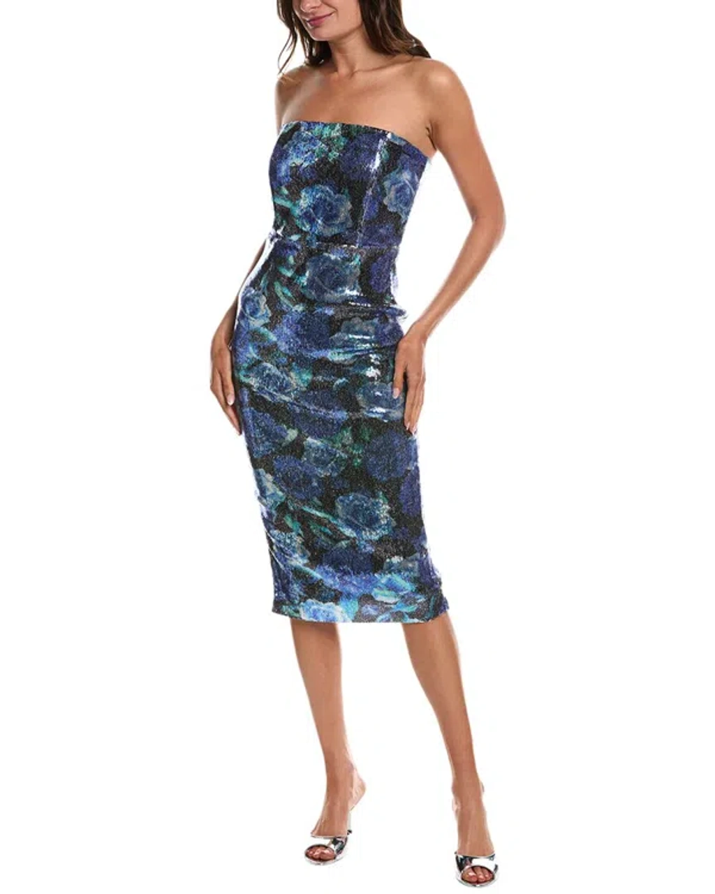 bebe blue bodycon dress Bebe Women's Ruched Denim Dress, Size 0 in Dark Blue Wash Spandex/Viscose