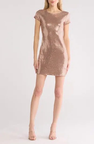 Bebe Sparkle Knit Shirt Dress In Rose Gold