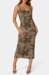 Bebe Square Neck Animal Print Midi Dress In Cheetah