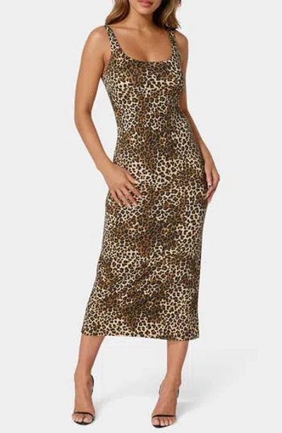 Bebe Square Neck Animal Print Midi Dress In Leopard