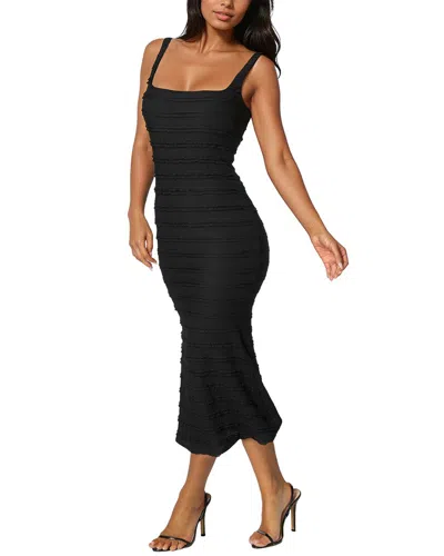 Bebe Square Neck Ruffle Lace Midi Dress In Black