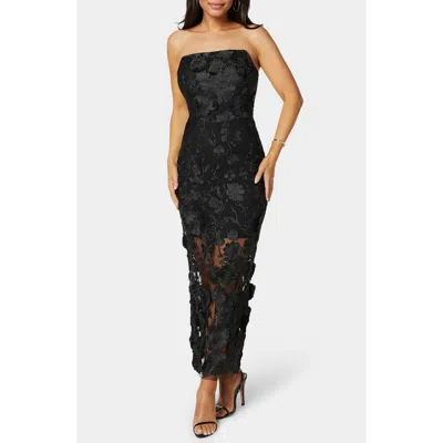 Bebe Strapless 3d Floral Lace Maxi Dress In Black