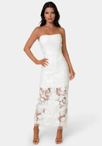 Bebe Strapless 3d Lace Column Dress In White